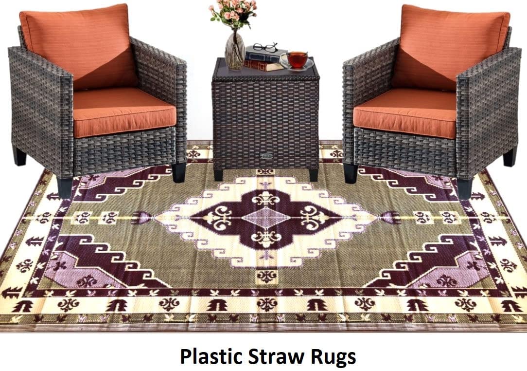 BalajeesUSA Outdoor Plastic straw patio rugs-6 by 9 feet. Grey, reversible mats, waterproof, camper mats, patio rugs Clearance.171