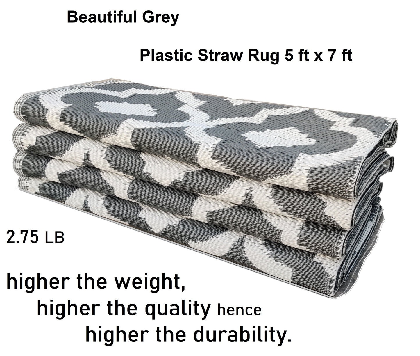 BalajeesUSA Outdoor Plastic straw patio rugs clearance in Grey & White colour