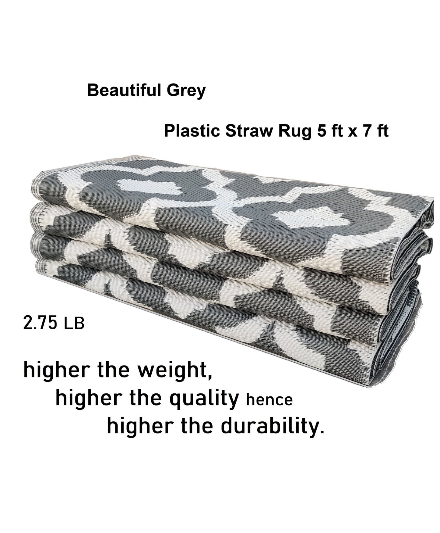 BalajeesUSA Outdoor Plastic straw patio rugs clearance in Grey & White colour