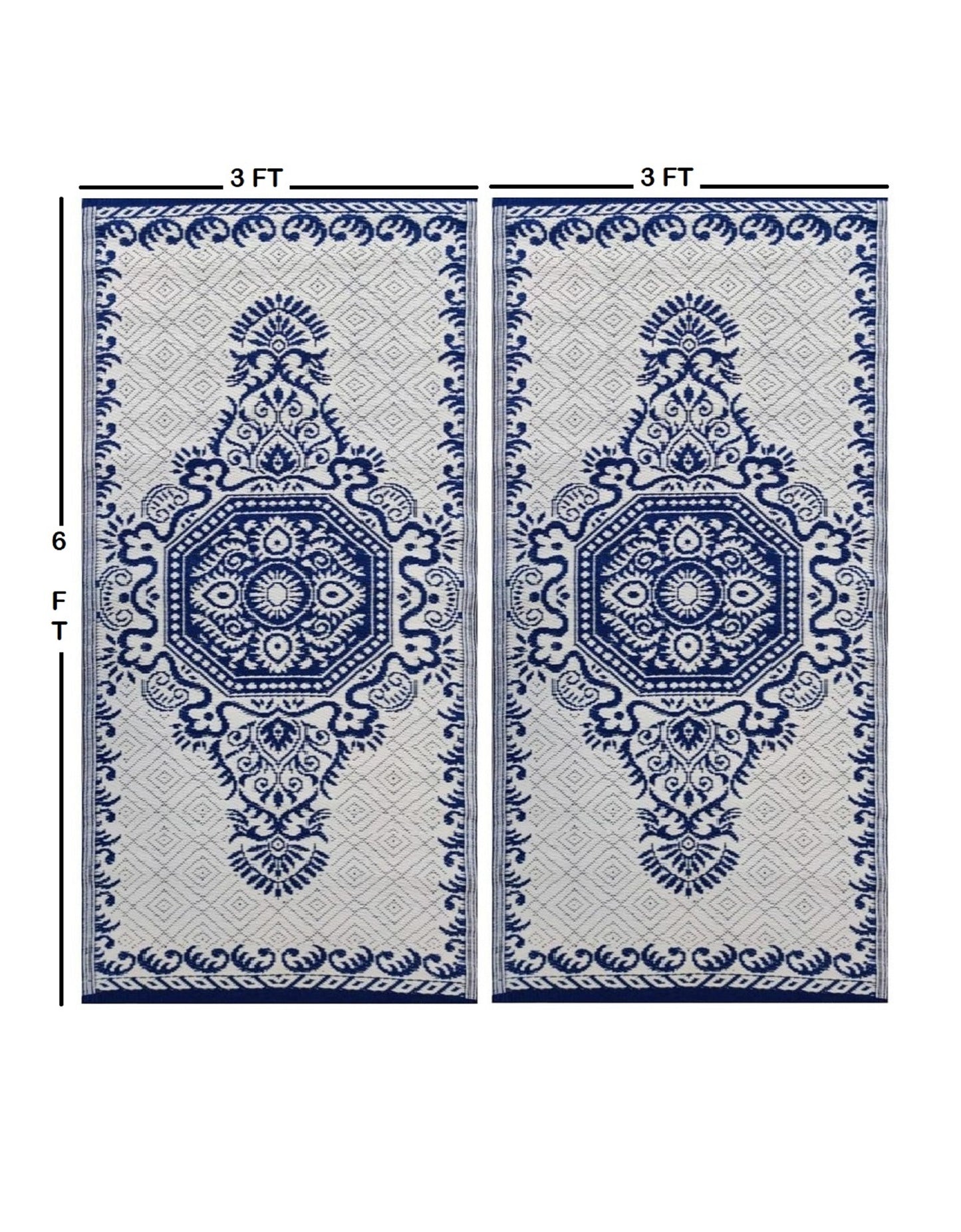 BalajeesUSA Outdoor Plastic Straw Rugs, Outdoor Patio Rugs – 2 PK 3'x6' Blue & White 20263
