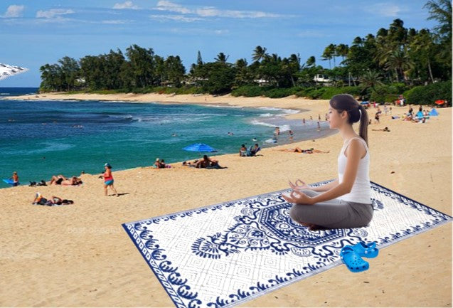 BalajeesUSA Outdoor Plastic Straw Rugs, Outdoor Patio Rugs – 2 PK 3'x6' Blue & White 20263