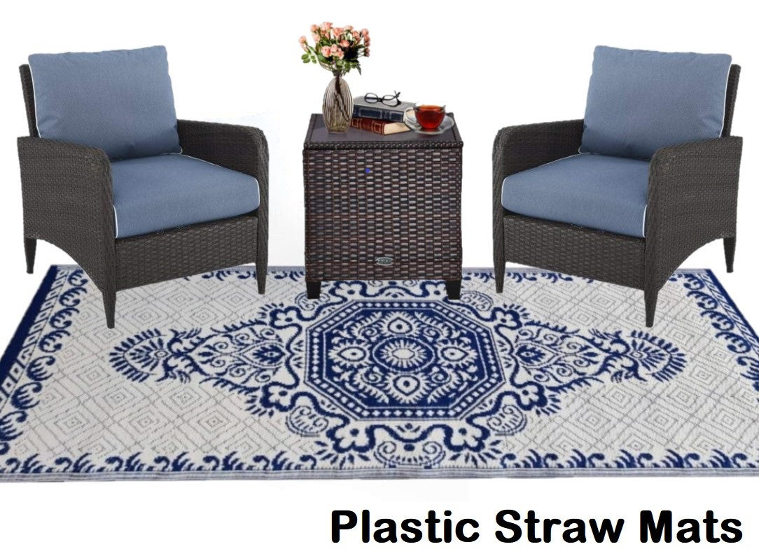 BalajeesUSA Outdoor Plastic Straw Rugs, Outdoor Patio Rugs – 2 PK 3'x6' Blue & White 20263