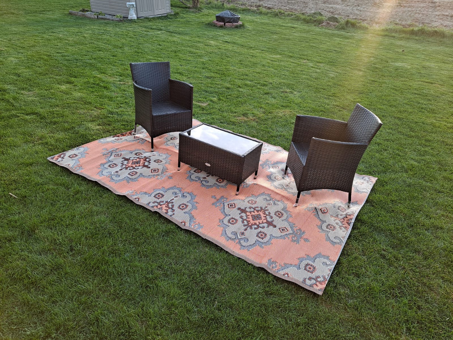 Outdoor rugs geometric orange grey Portable waterproof