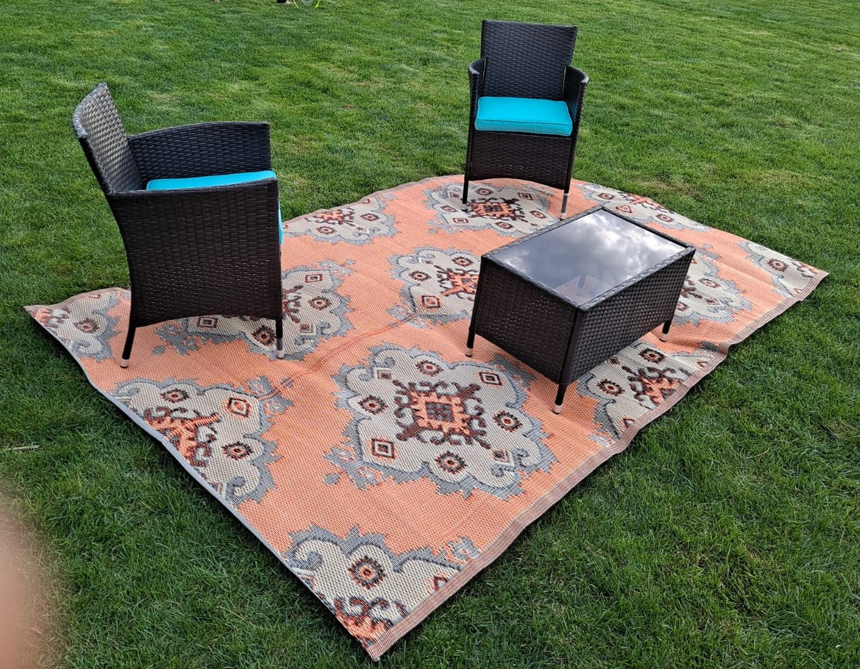 Outdoor rugs geometric orange grey Portable waterproof