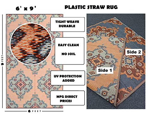BalajeesUSA Outdoor Plastic straw patio rugs-6 by 9 feet. reversible mats, waterproof, camper mats, patio rugs Clearance.576