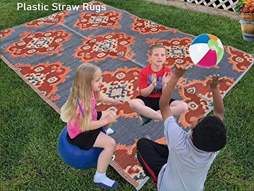 Outdoor rugs geometric orange grey Portable waterproof
