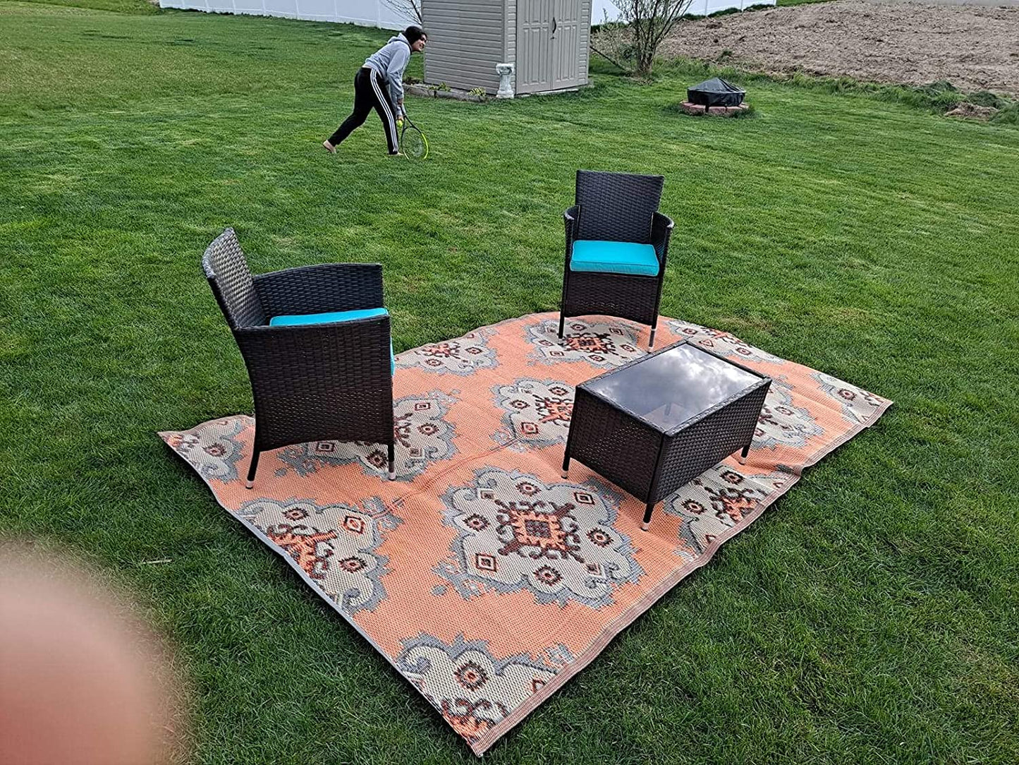 BalajeesUSA Outdoor Plastic straw patio rugs-6 by 9 feet. reversible mats, waterproof, camper mats, patio rugs Clearance.576