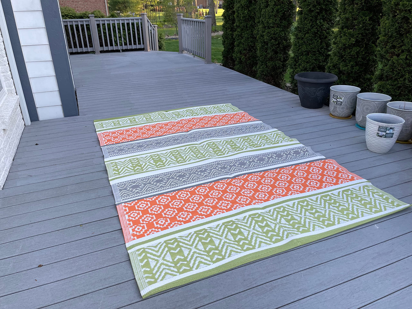 Outdoor Patio rug , orange green plastic straw camper mats