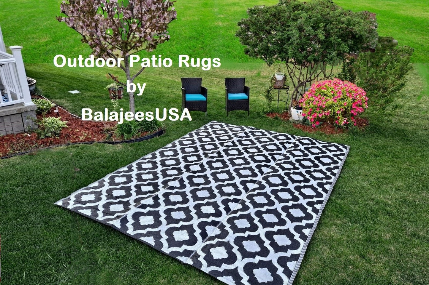 Geometric outdoor classic rug for picnic patio decor, backyard
