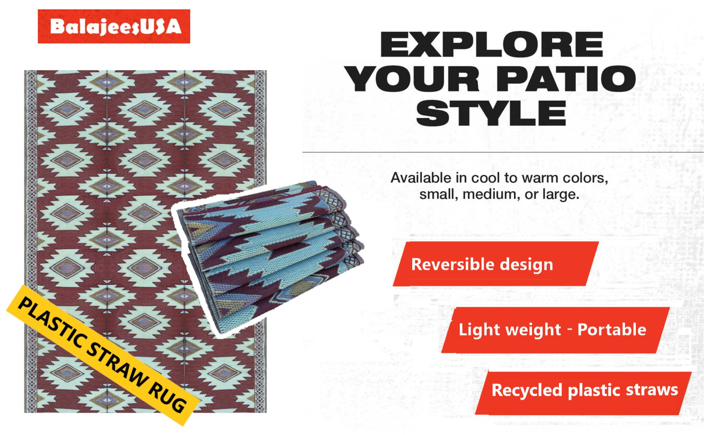 BalajeesUSA Outdoor Patio Rugs clearance in Red, Black, SkyBlue, yellow Colour
