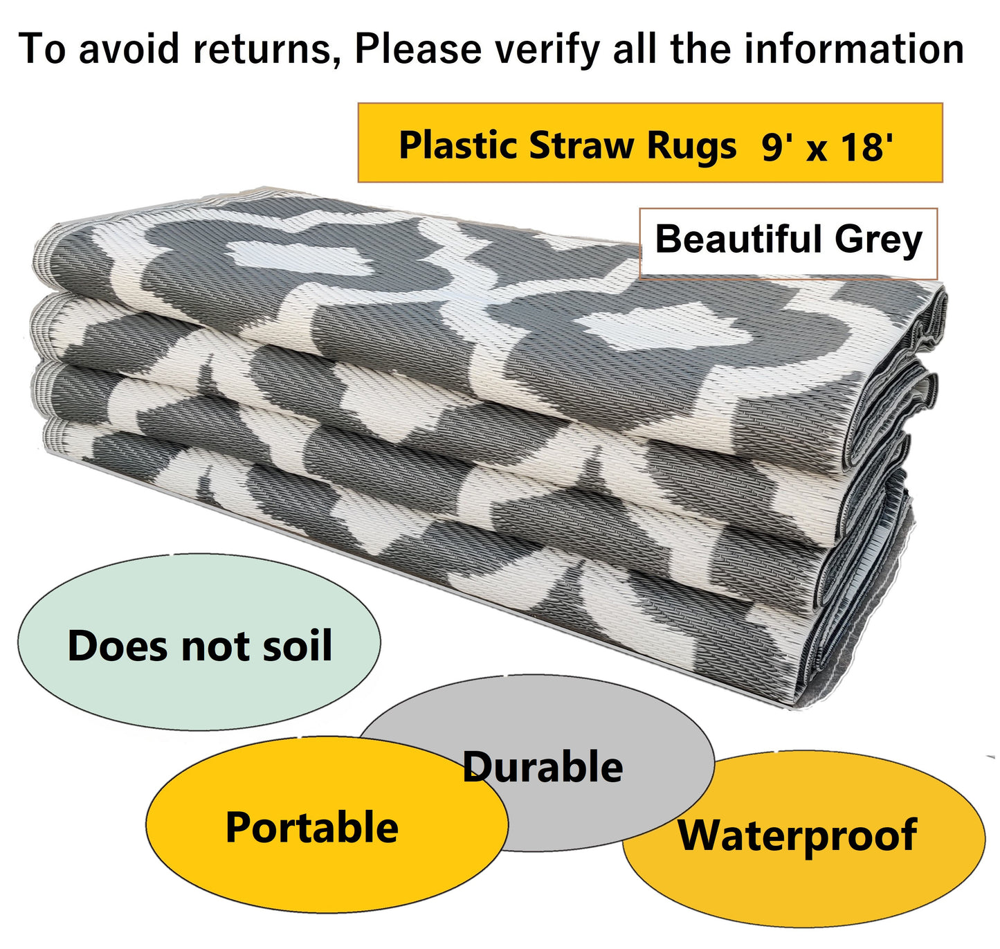 BalajeesUSA Outdoor Plastic straw patio rugs clearance in Grey & White colour