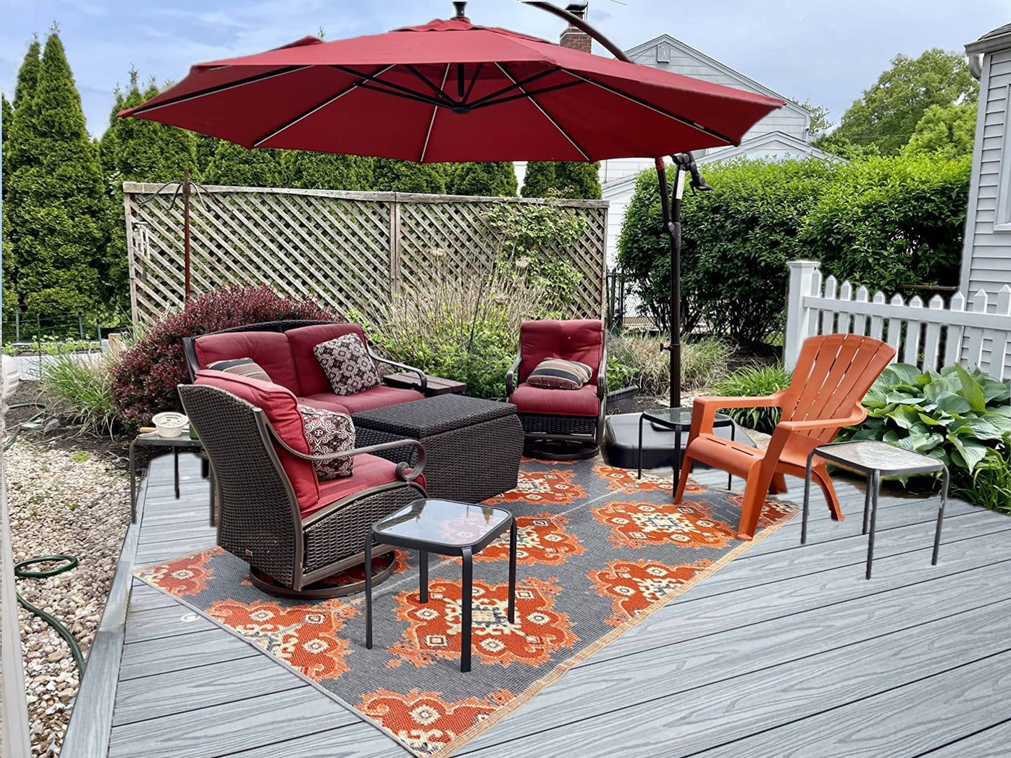 Outdoor rugs geometric orange grey Portable waterproof