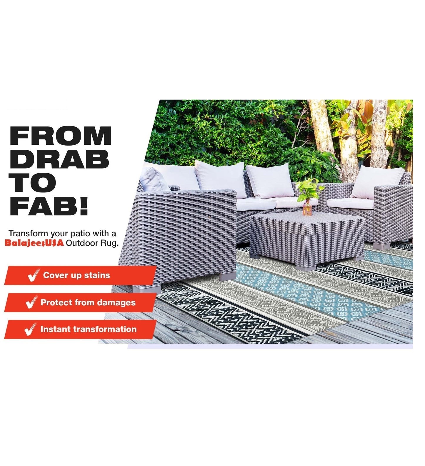 Outdoor plastic straw rug 9x18 9x12 6x9