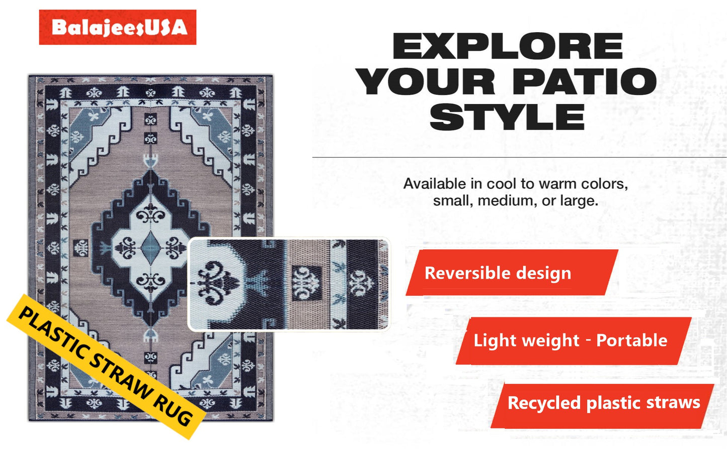 BalajeesUSA Outdoor Plastic straw patio rugs-6 by 9 feet. reversible mats, waterproof, camper mats, patio rugs Clearance.140