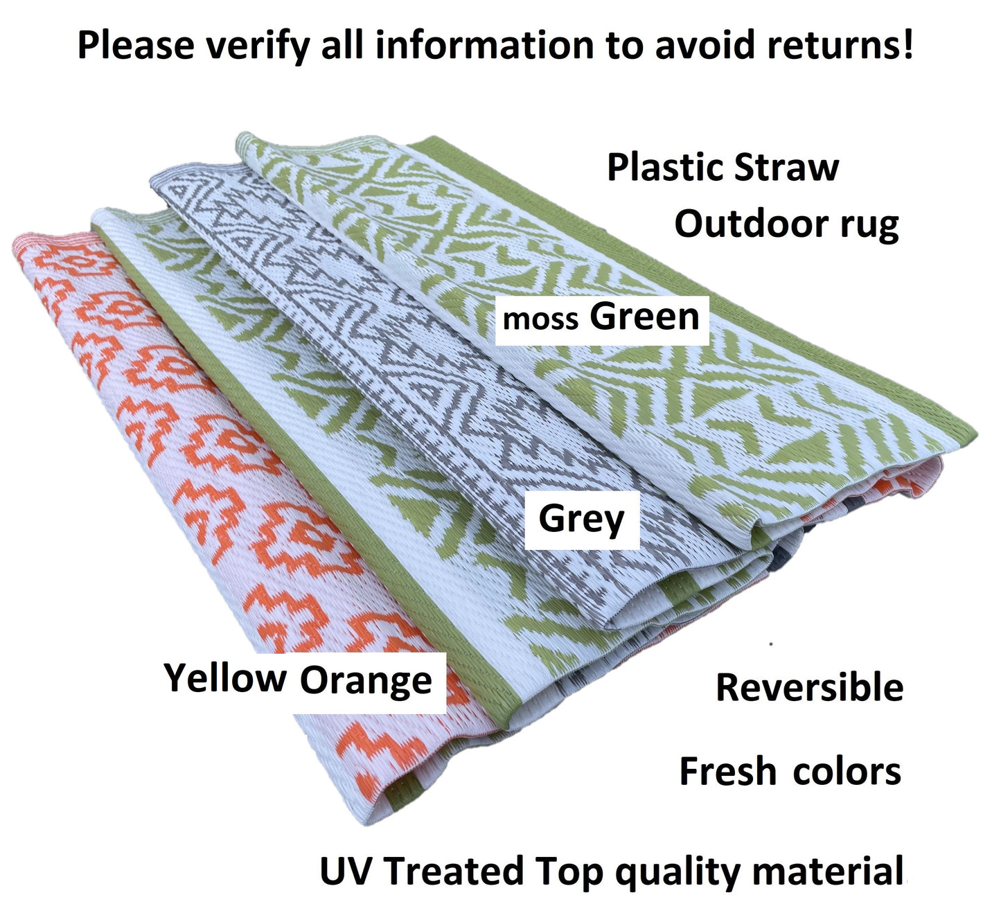Outdoor Patio rug , orange green plastic straw camper mats