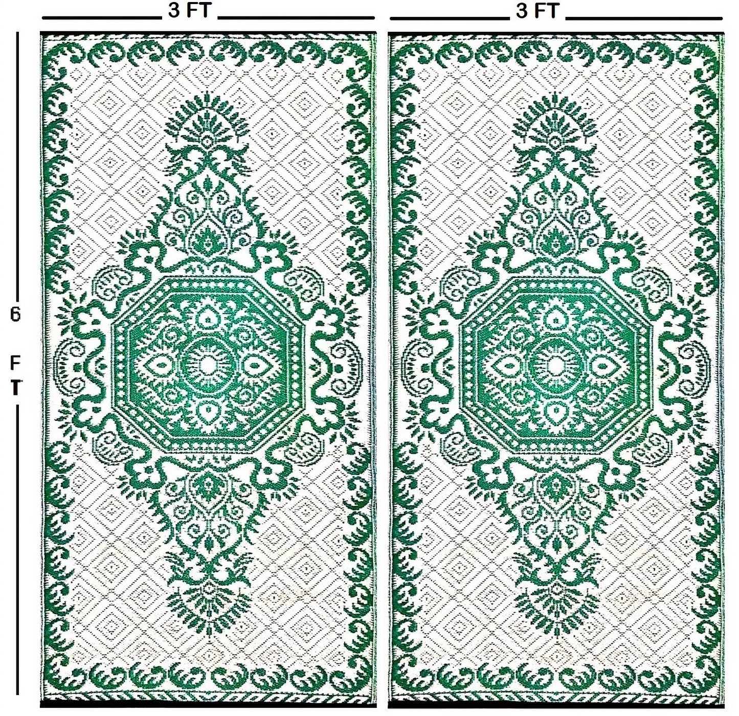 BalajeesUSA Outdoor Plastic Straw Rugs, Patio Rugs – 2 PK 3'x6' Green 20256