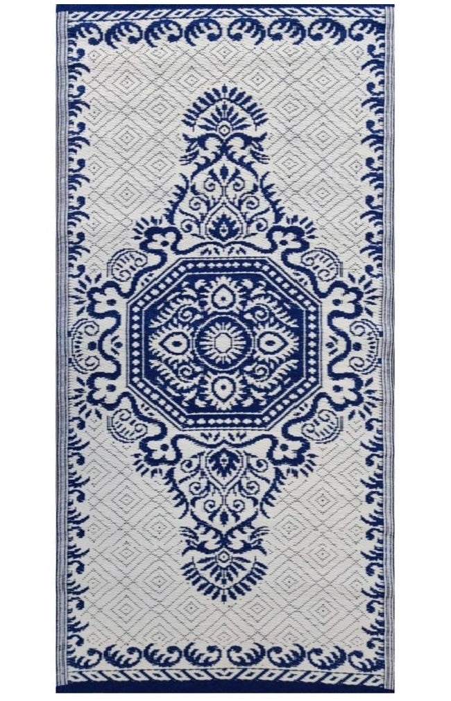 BalajeesUSA Outdoor Plastic Straw Rugs, Outdoor Patio Rugs – 2 PK 3'x6' Blue & White 20263