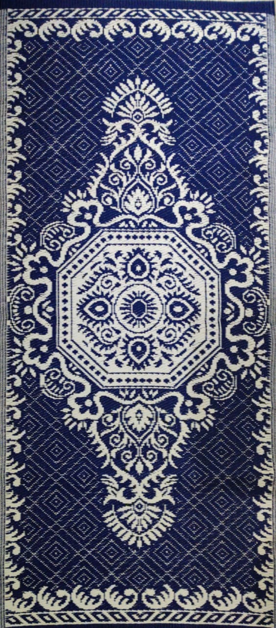 BalajeesUSA Outdoor Plastic Straw Rugs, Outdoor Patio Rugs – 2 PK 3'x6' Blue & White 20263