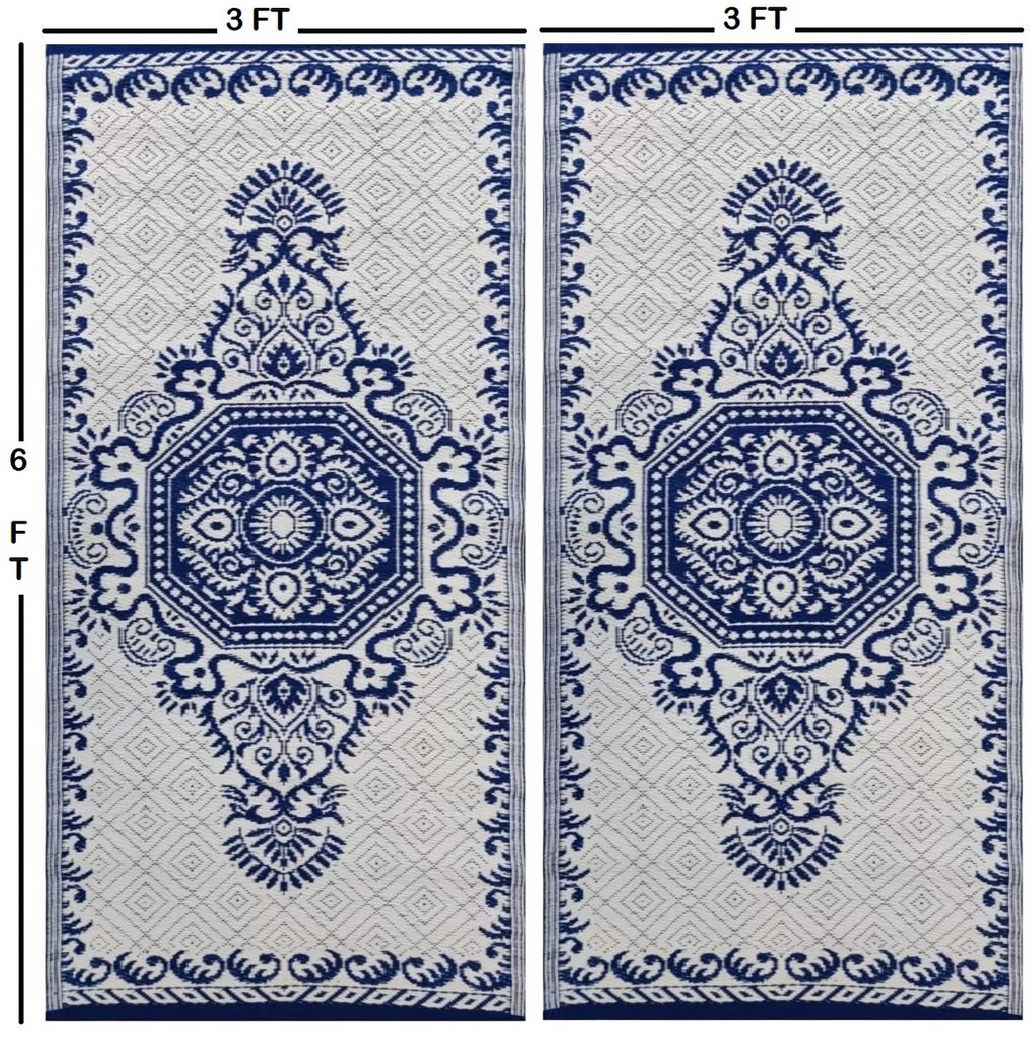 BalajeesUSA Outdoor Plastic Straw Rugs, Outdoor Patio Rugs – 2 PK 3'x6' Blue & White 20263