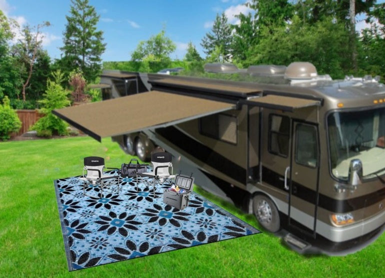 Outdoor rugs geometric blue grey Portable waterproof