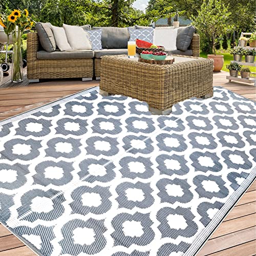 BalajeesUSA Outdoor Plastic straw patio rugs clearance in Grey & White colour