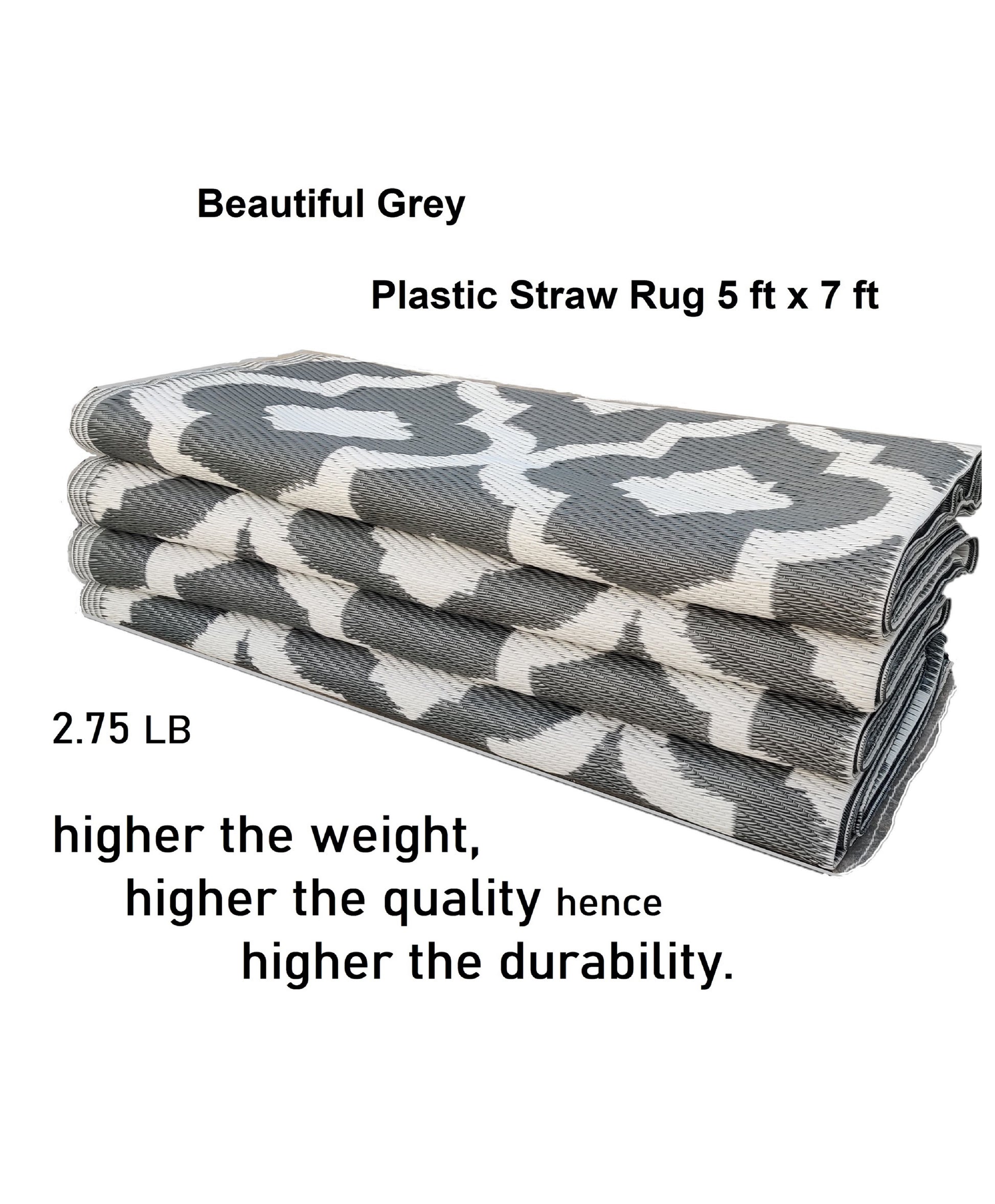 BalajeesUSA Outdoor Plastic Straw Rugs Outdoor Patio Rugs – 5'x7' Black & White 507