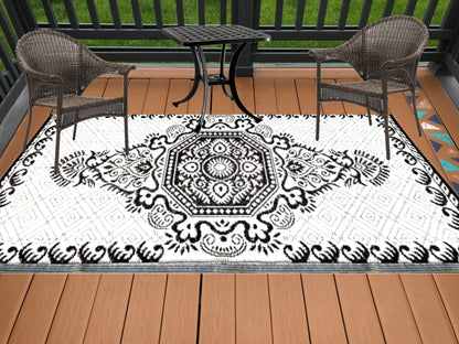 BalajeesUSA Outdoor Plastic Straw Rugs, Outdoor Patio Rugs – 2 PK 3'x6' Black & White 20249