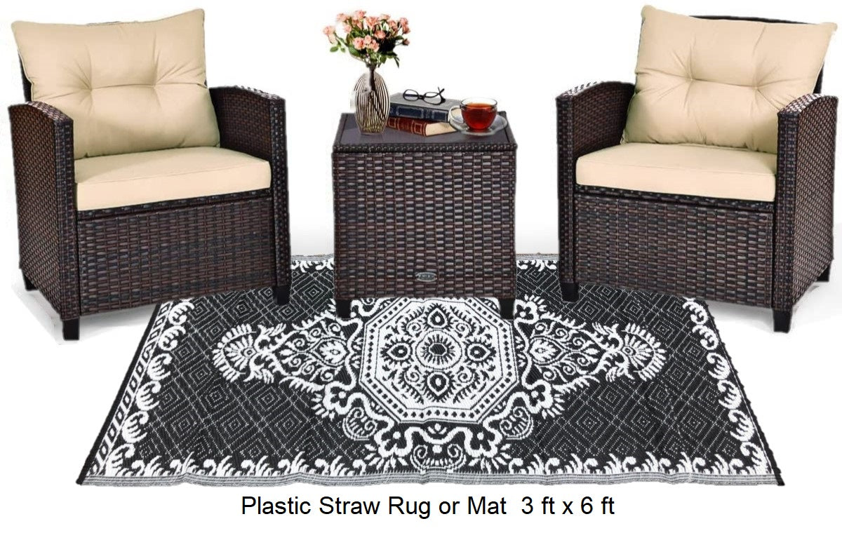 BalajeesUSA Outdoor Plastic Straw Rugs, Outdoor Patio Rugs – 2 PK 3'x6' Black & White 20249