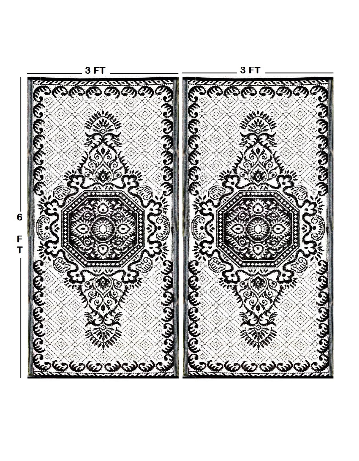 BalajeesUSA Outdoor Plastic Straw Rugs, Outdoor Patio Rugs – 2 PK 3'x6' Black & White 20249