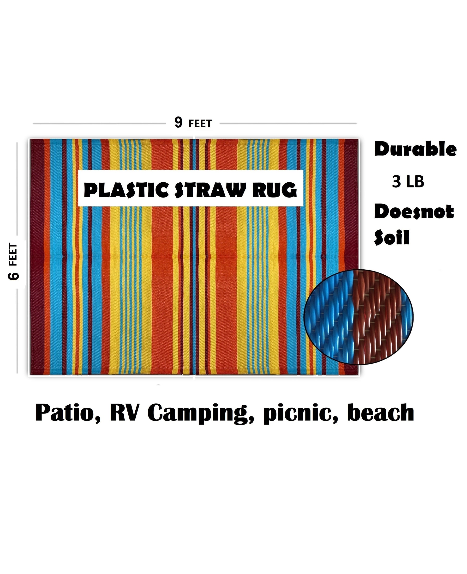 Outdoor rugs stripes Portable waterproof camping patio decor