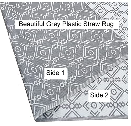 Clearance TBU Recycled Outdoor Plastic Patio Rugs – 9x18, Grey, Grey