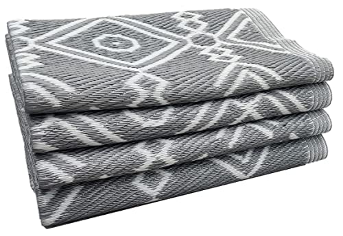 Clearance TBU Recycled Outdoor Plastic Patio Rugs – 9x18, Grey, Grey