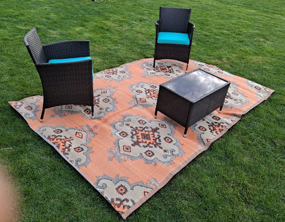 Clearance TBU Recycled Outdoor Plastic Patio Rugs – 6x9 Orange, Lt Yellow, Lt Grey, Black