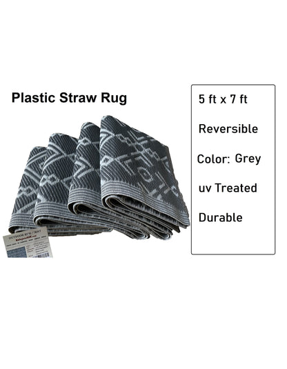 BalajeesUSA Outdoor Plastic Straw Rugs Outdoor Patio Rugs – 9'x18',6'x9',5'x7' Grey Grey