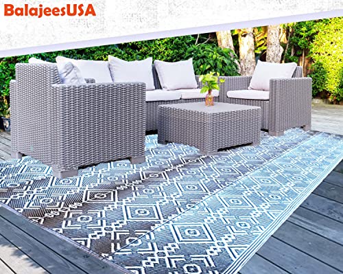 Clearance TBU Recycled Outdoor Plastic Patio Rugs – 9x18, Grey, Grey