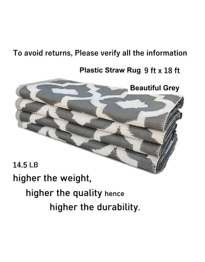 Clearance TBU Recycled Outdoor Plastic Patio Rugs – 9x18, Grey, White