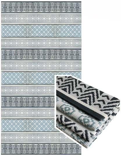 TBU Outdoor Plastic Patio Rugs – 9x18, Grey, Teal