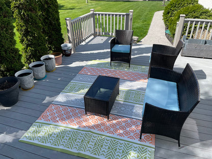 Outdoor Patio rug , orange green plastic straw camper mats