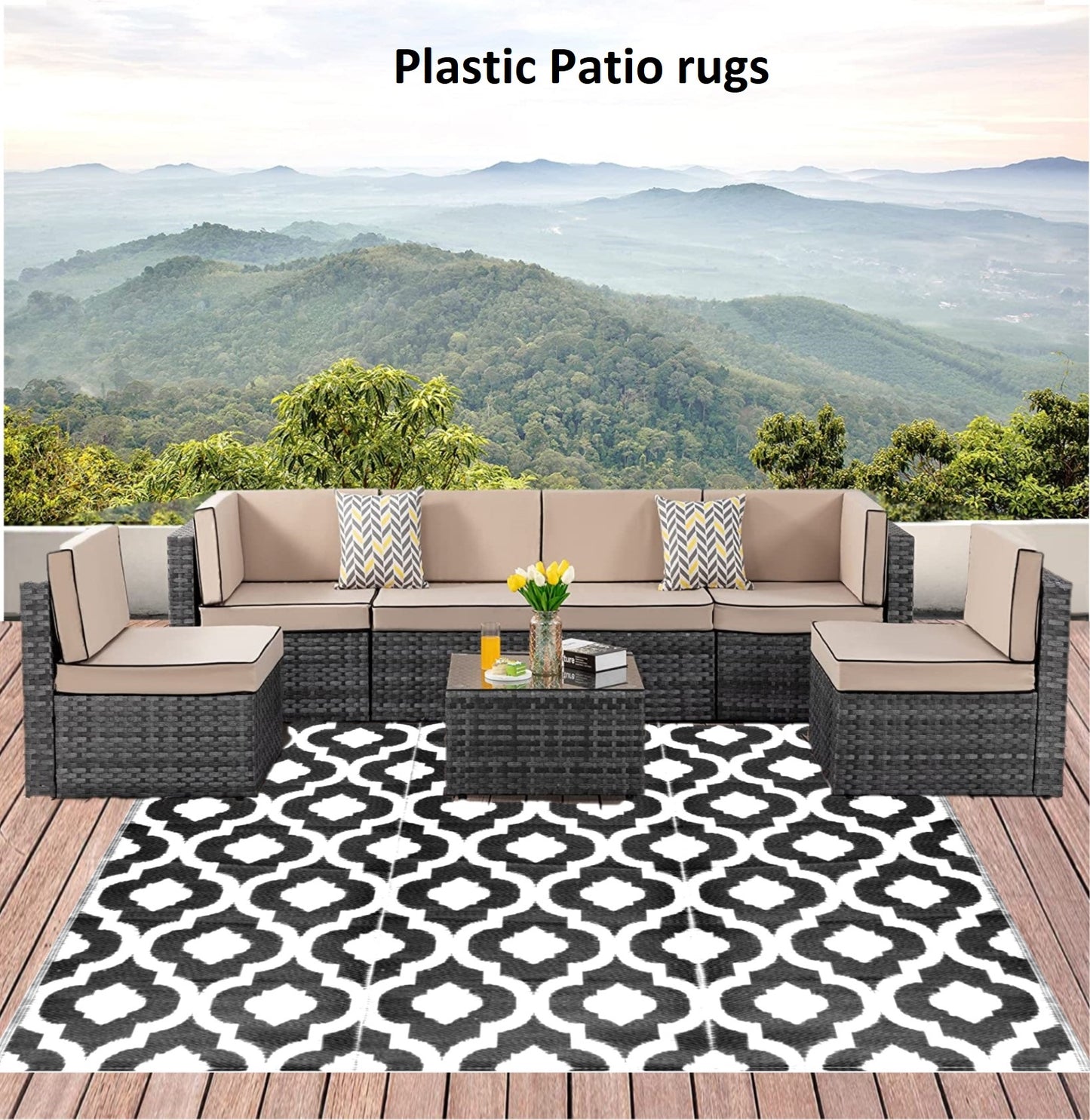 Geometric outdoor classic rug for picnic patio decor, backyard 