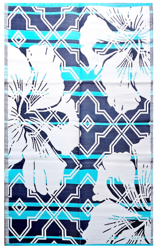 BalajeesUSA 6’x9’ Outdoor rugs Blue Patio Waterproof RV Camper awning mat Large plastic straw Reversible beach picnic 7100