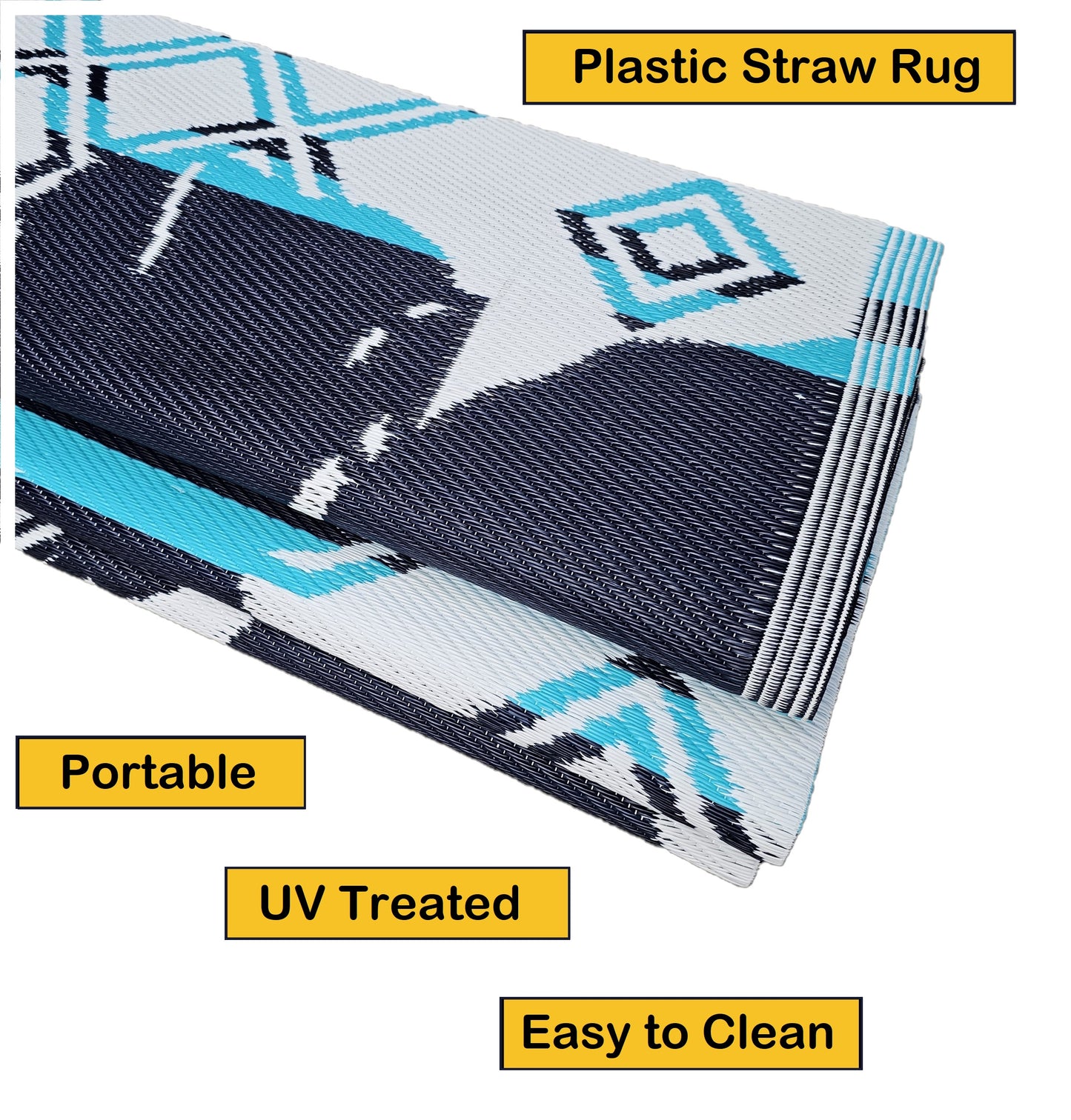 BalajeesUSA 6’x9’ Outdoor rugs Blue Patio Waterproof RV Camper awning mat Large plastic straw Reversible beach picnic 7100