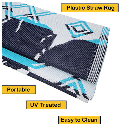 BalajeesUSA 6’x9’ Outdoor rugs Blue Patio Waterproof RV Camper awning mat Large plastic straw Reversible beach picnic 7100