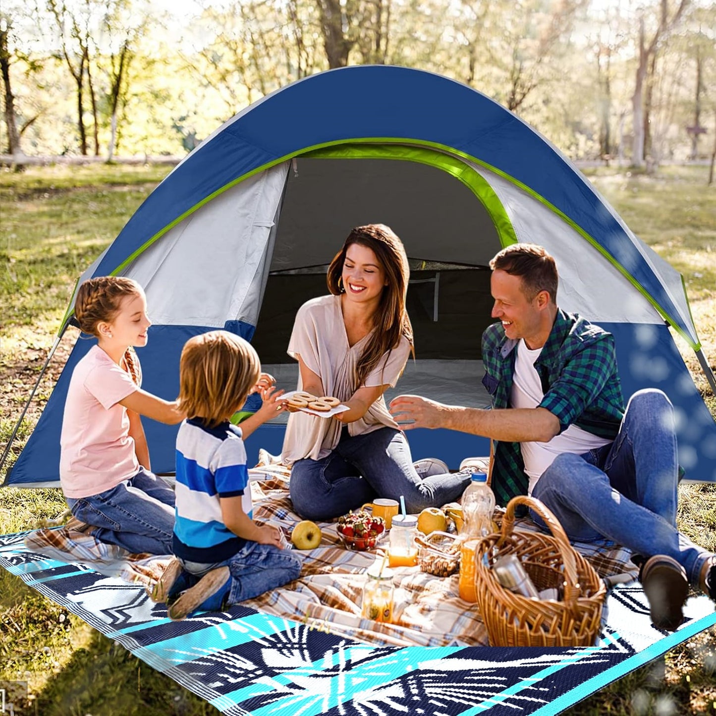 BalajeesUSA 6’x9’ Outdoor rugs Blue Patio Waterproof RV Camper awning mat Large plastic straw Reversible beach picnic 7100