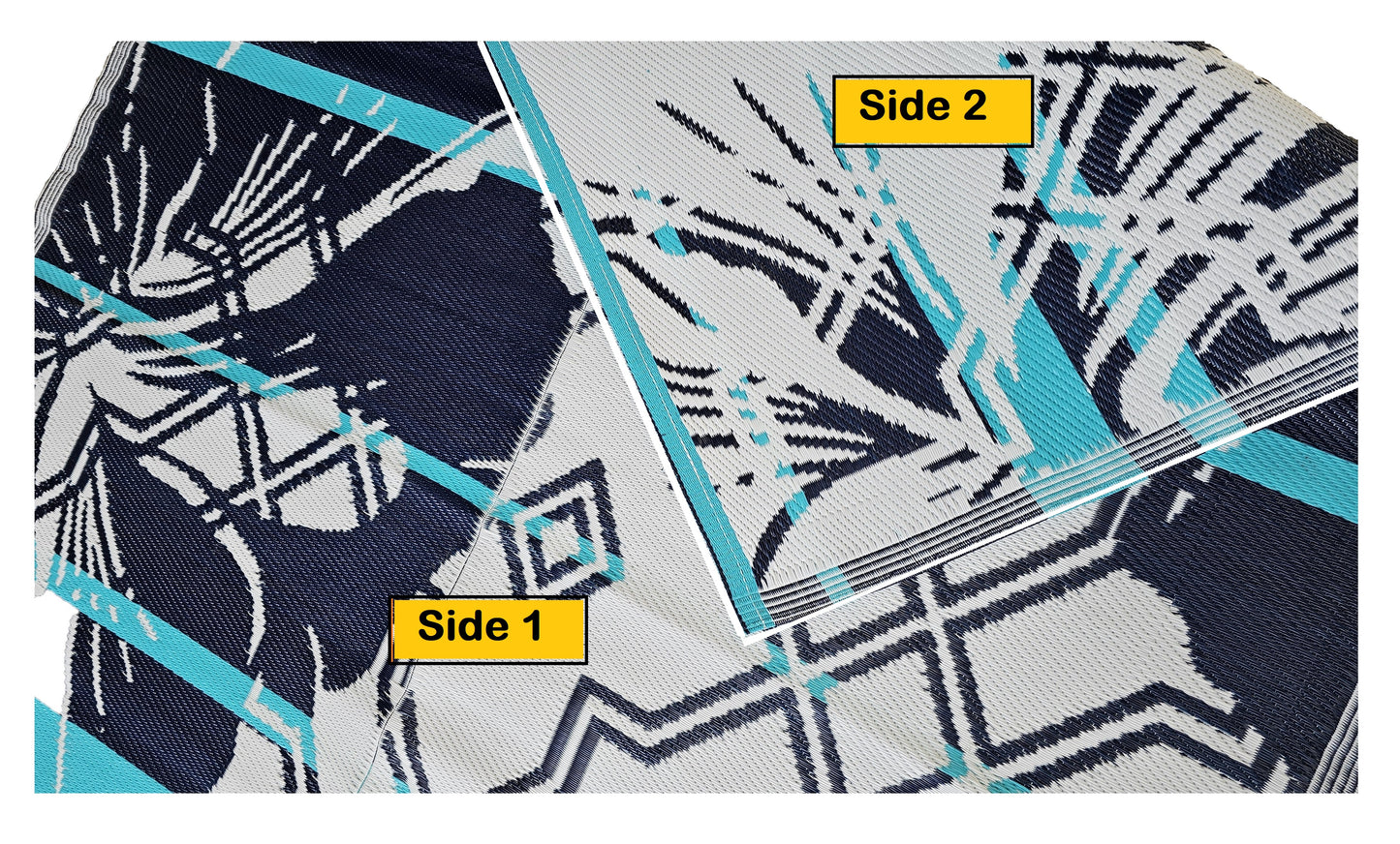 BalajeesUSA 6’x9’ Outdoor rugs Blue Patio Waterproof RV Camper awning mat Large plastic straw Reversible beach picnic 7100
