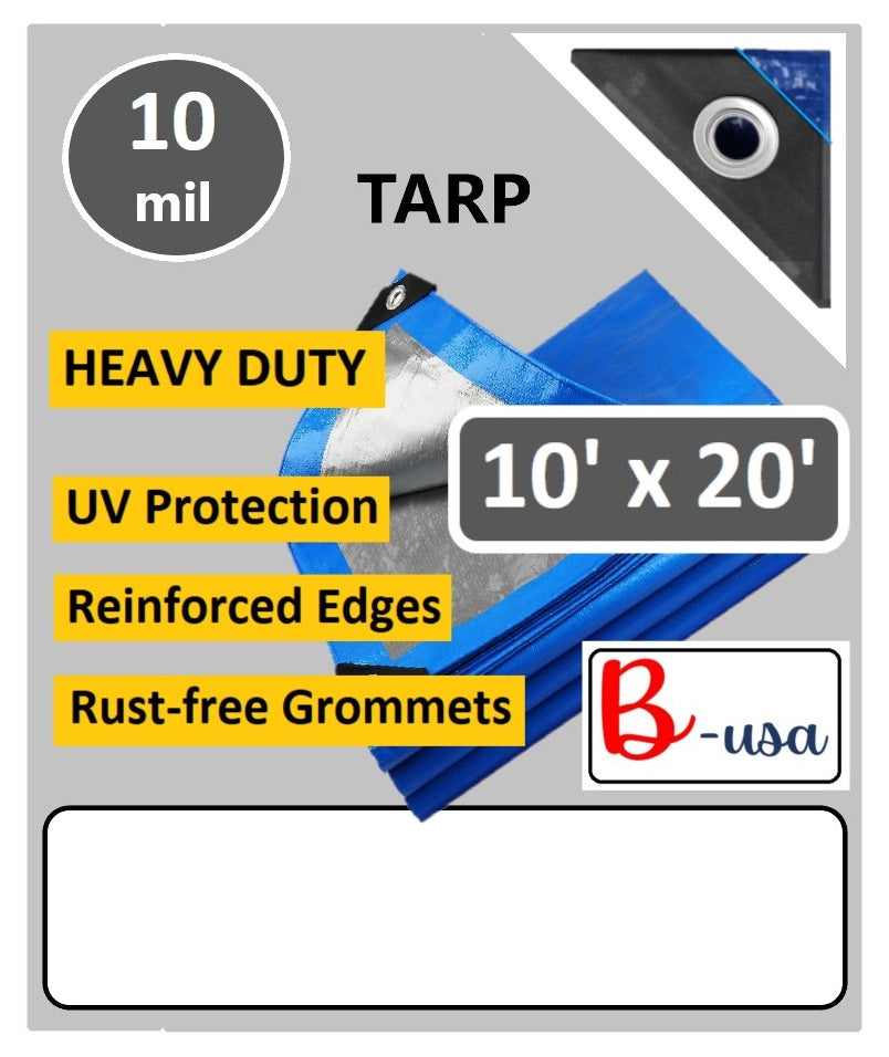 B-USA Tarp Cover-12x24,10x20,10x30 feet, Dark Green,Blue 10 mil.Tarpaulin Canopy Tent, Boat, RV, Truck,Pool Cover, long life cover, Heavy duty