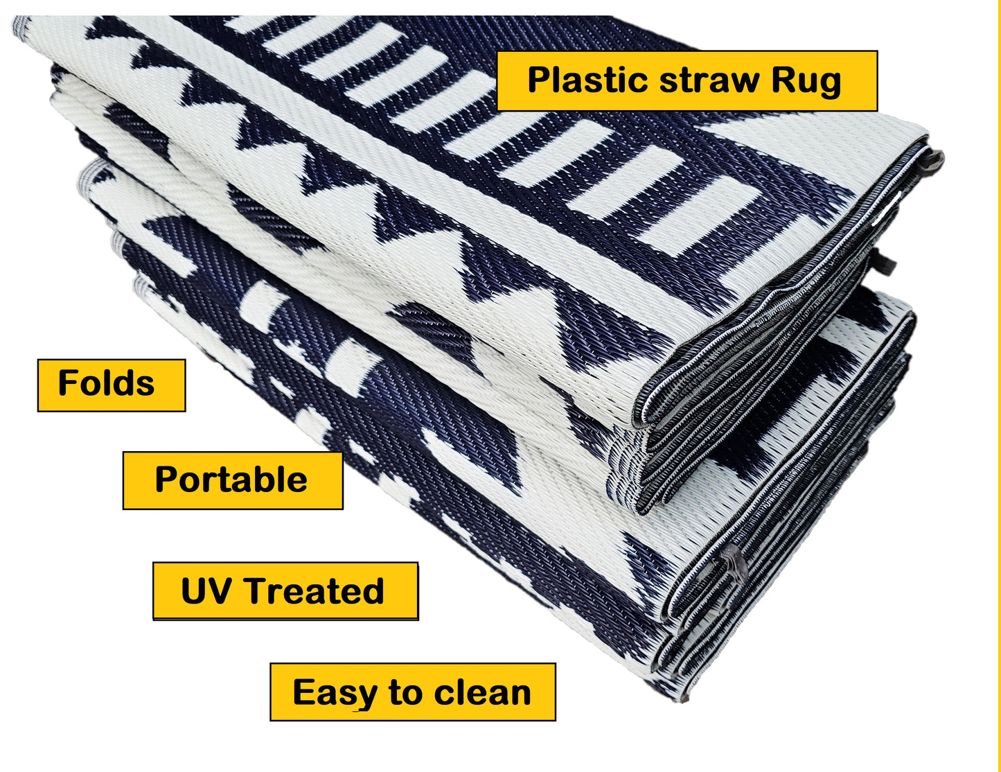 BalajeesUSA Outdoor rugs Plastic straw Patio Waterproof RV Camper Large Reversible awning mats Blue, black