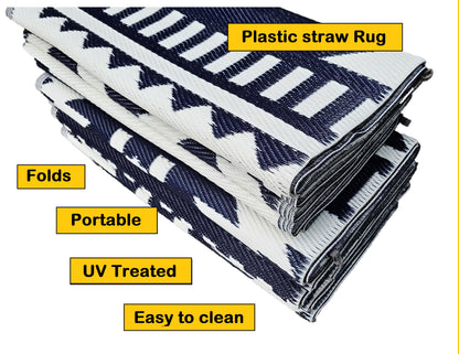 BalajeesUSA Outdoor rugs Plastic straw Patio Waterproof RV Camper Large Reversible awning mats Blue, black