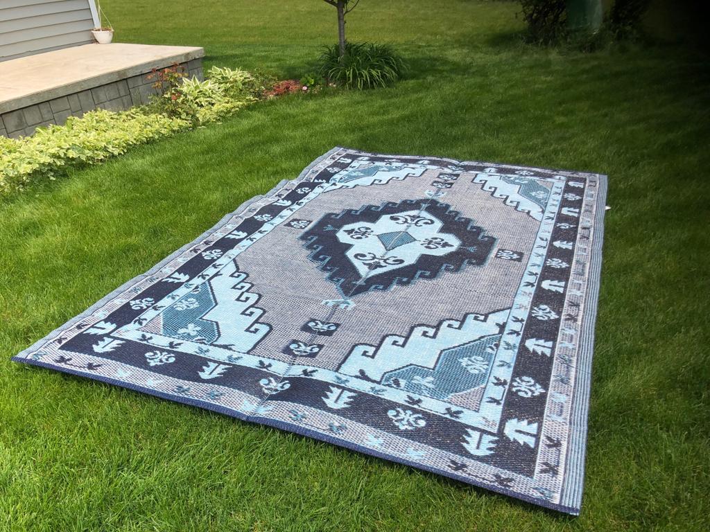 Outdoor Patio Rugs clearance Navy Blue, Grey, White color