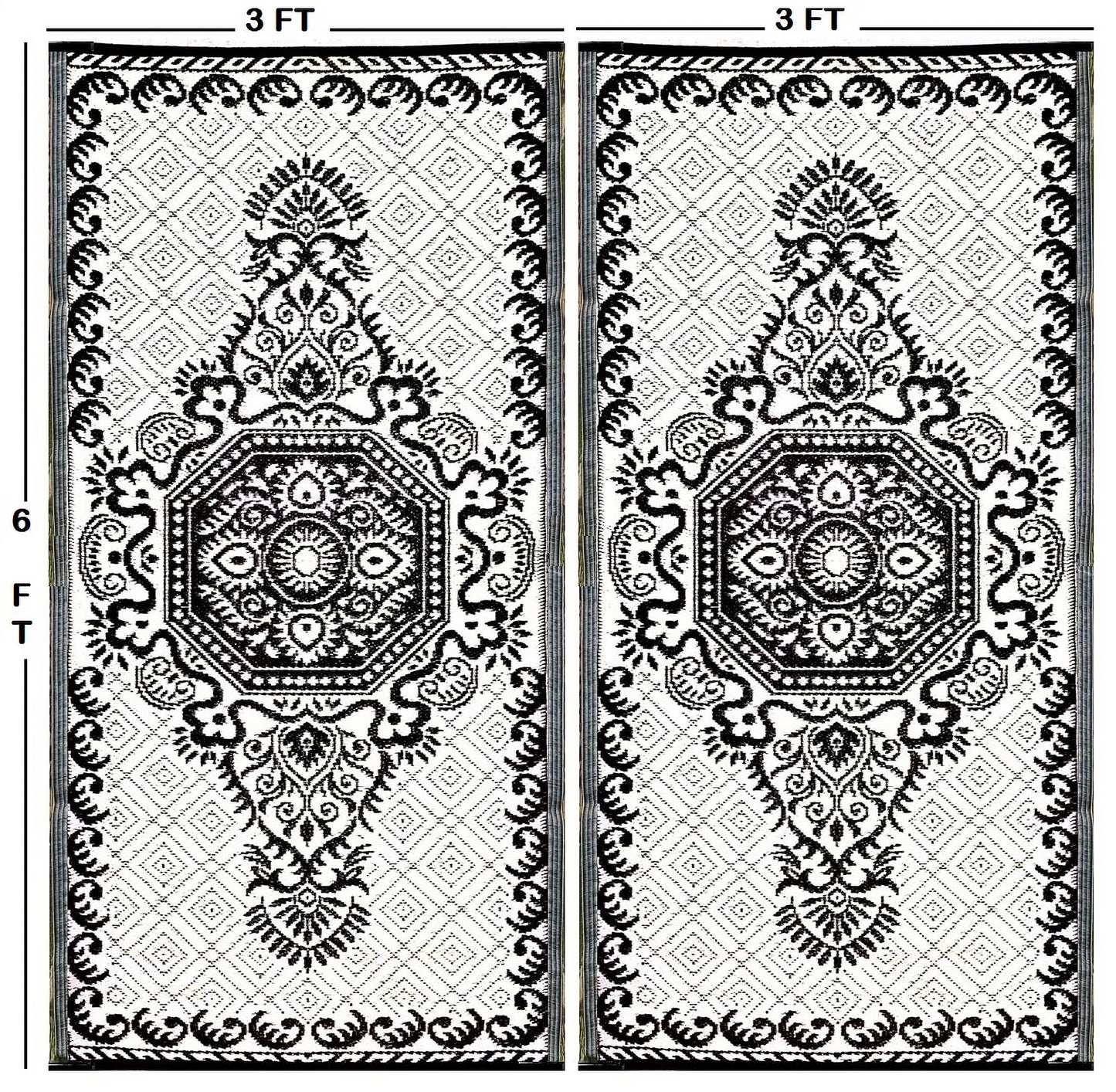 BalajeesUSA Outdoor Plastic Straw Rugs, Outdoor Patio Rugs – 2 PK 3'x6' Black & White 20249