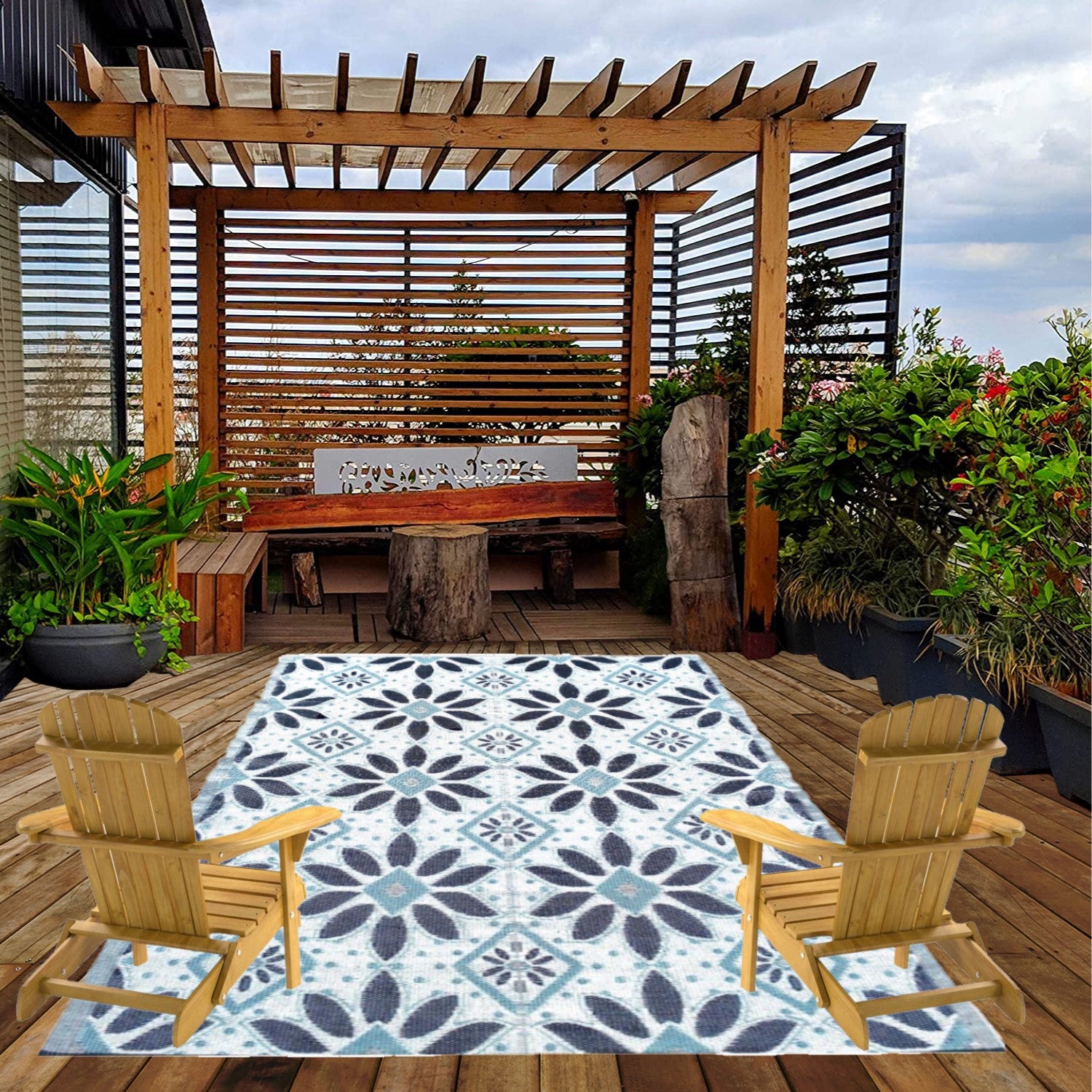BalajeesUSA Outdoor rug Plastic straw patio rugs-6 by 9 feet Blue